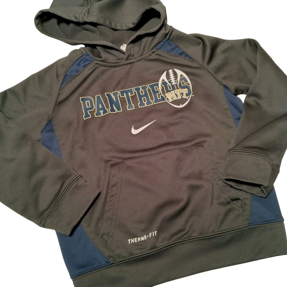 PITT Panthers Football Hooded Sweatshirt Youth 6 Nike Thema Fit Gray Pullover